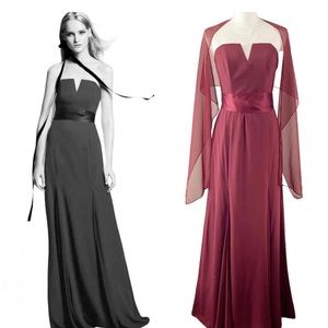 White by Vera Wang V Wire Strapless Crepe Mermaid Bridesmaid Dress in Wine 6
